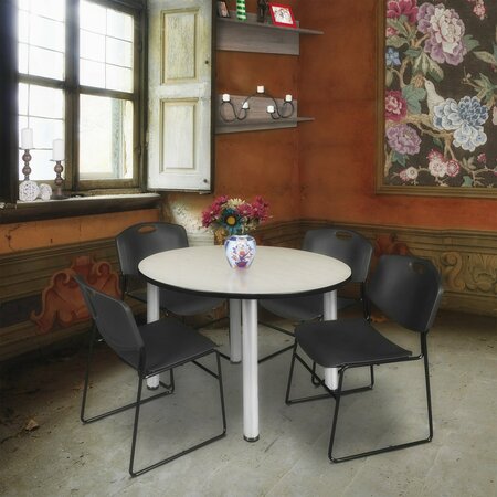 REGENCY Round Tables > Breakroom Tables > Kee Round Table & Chair Sets, Wood|Metal|Polypropylene Top, Maple TB48RNDPLBPCM44BK